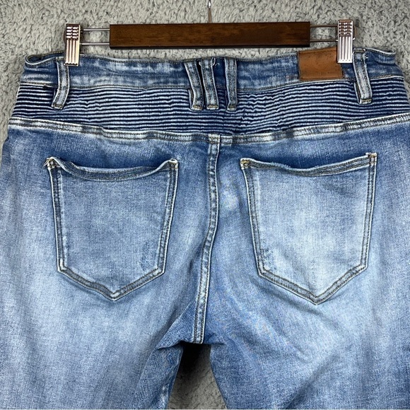 Crysp Denim Jeans Mens 36 Medium Wash Skinny Fit Distressed Patched Zippers - Picture 8 of 15